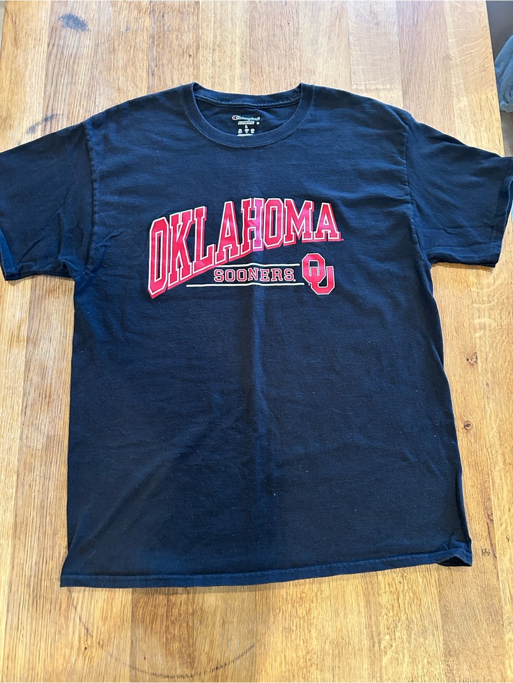 Champion Black T-Shirt with Red Oklahoma Sooners Logo